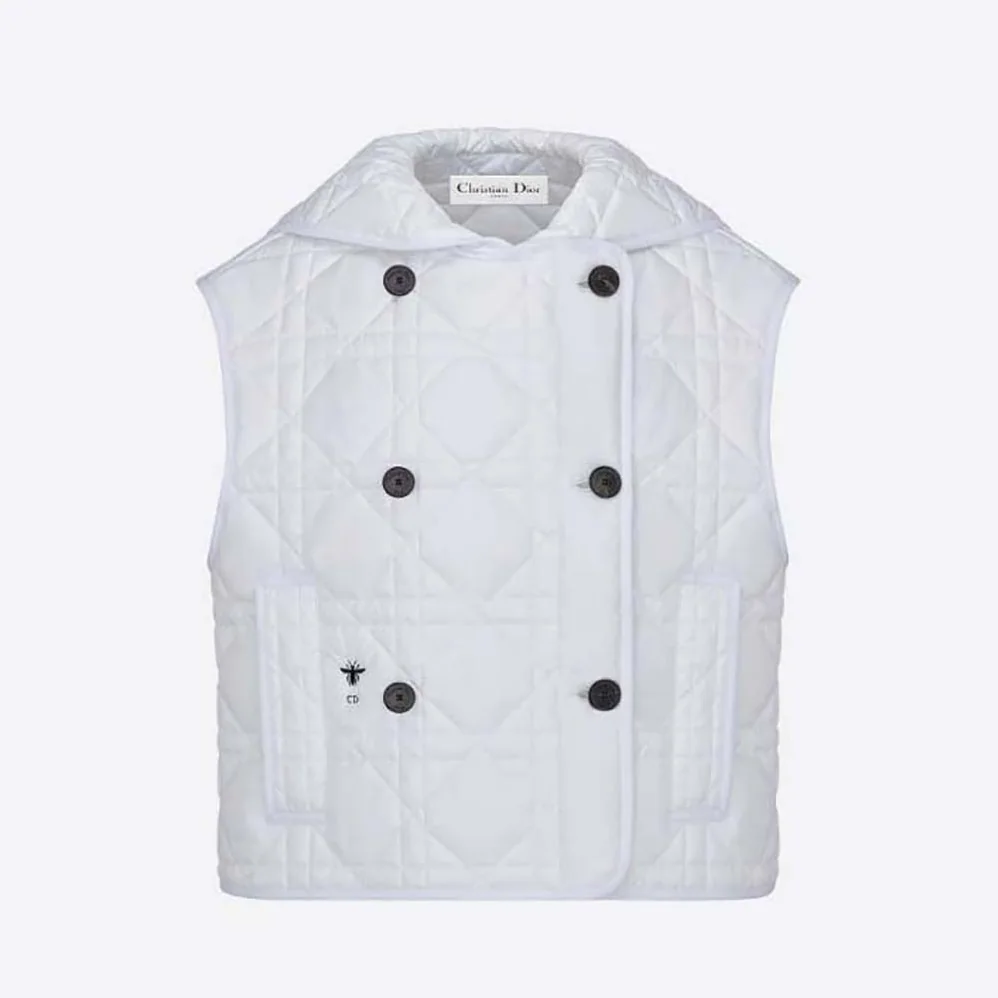 Dior Sleeveless Cropped Macrocannage Vest White Quilted Technical Taffeta for Women Dior Sleeveless Cropped Macrocannage Vest White Quilted Technical Taffeta for Women