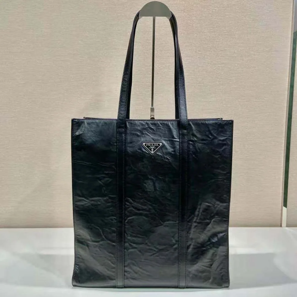 Prada Medium Antiqued Nappa Leather Tote Bag for Women in Black Prada Medium Antiqued Nappa Leather Tote Bag for Women in Black