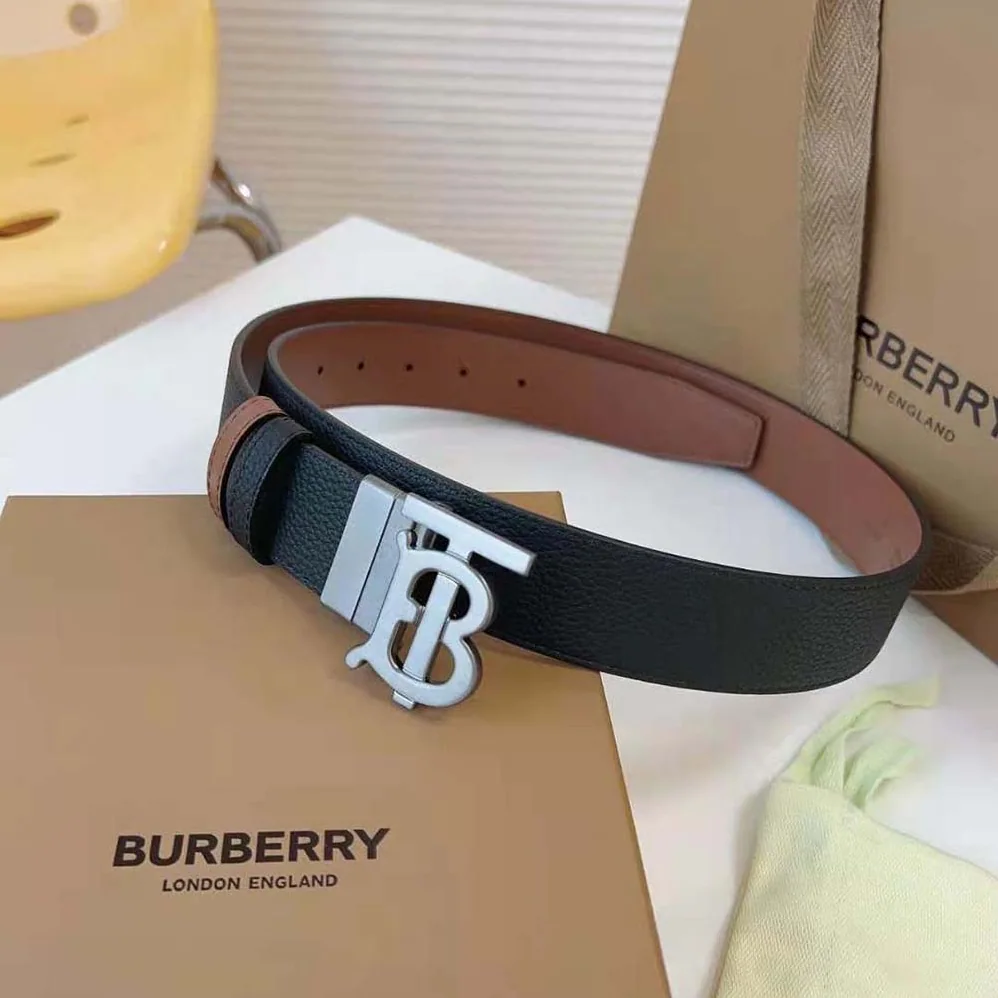 Burberry Reversible Leather TB Belt for Men in Black