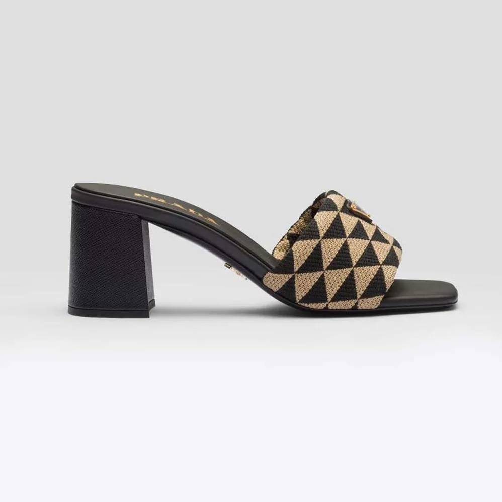 Prada Embroidered Fabric Sandals for Women in Black