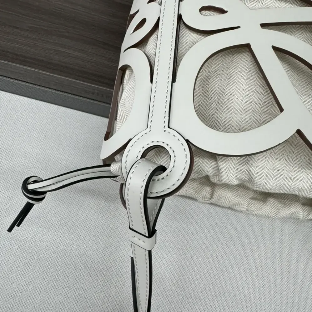 Loewe Small Anagram Cut-out Tote in Calfskin for Women in White