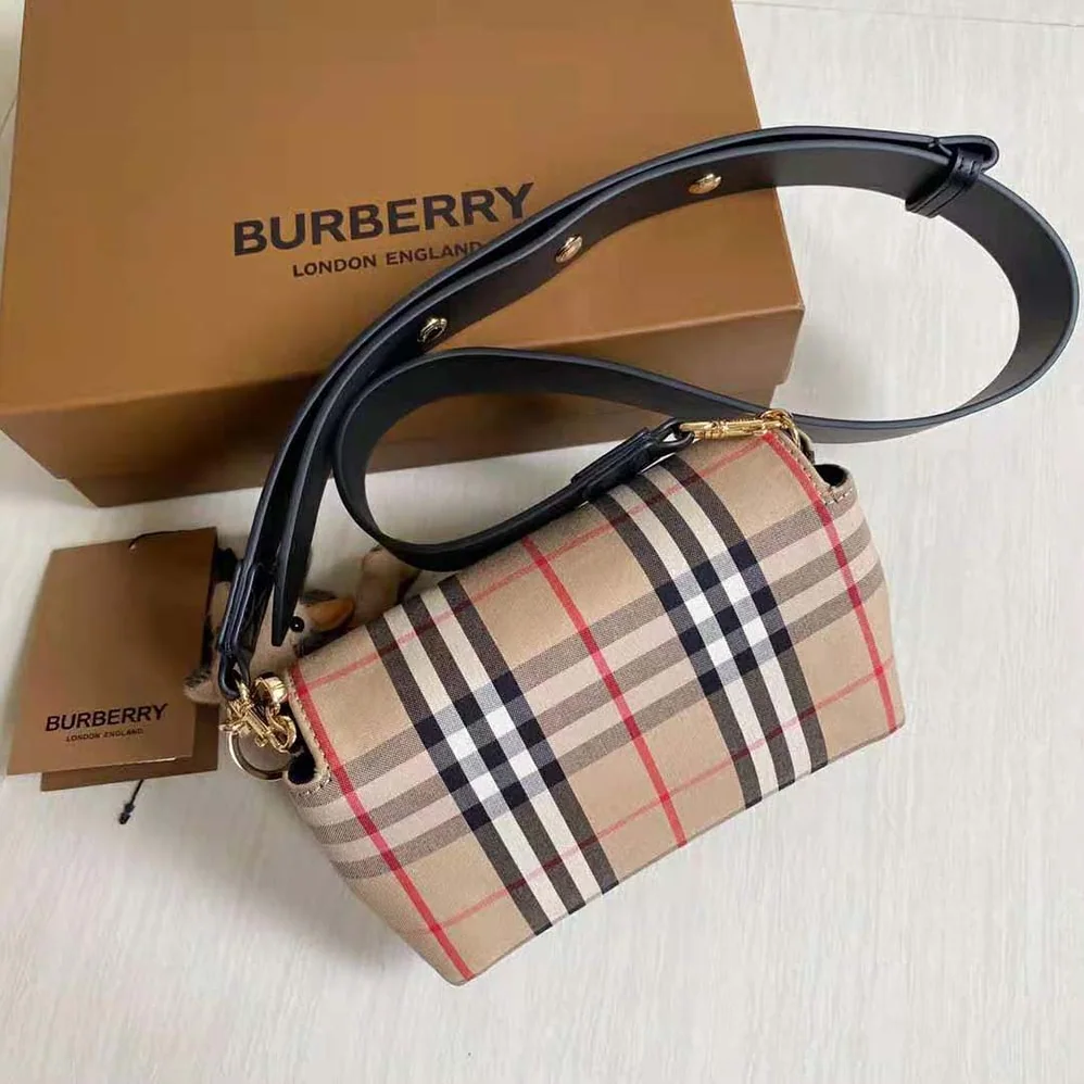 Burberry Small Vintage Check and Leather Crossbody Bag for Women in Brown Burberry Small Vintage Check and Leather Crossbody Bag for Women in Brown