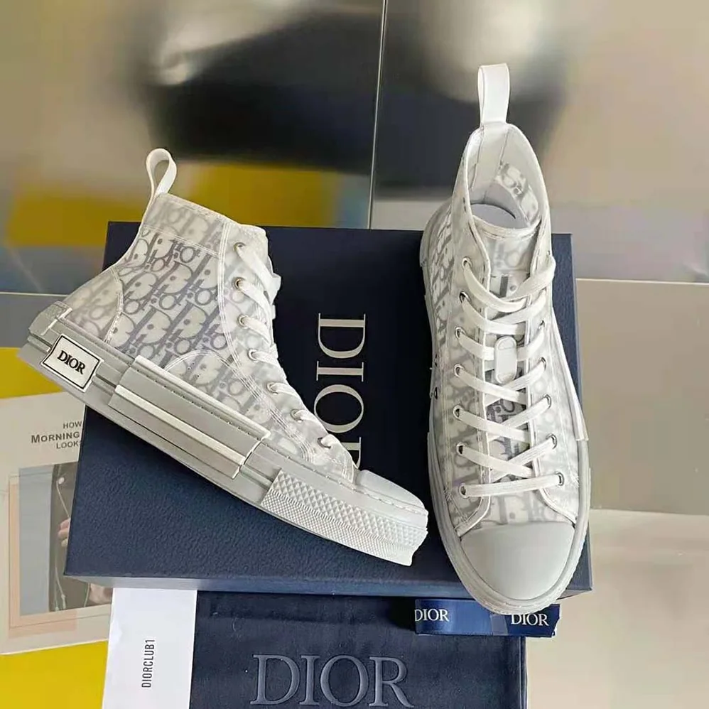 Dior B23 High-Top Sneaker White and Navy Blue Dior Oblique Canvas for Men