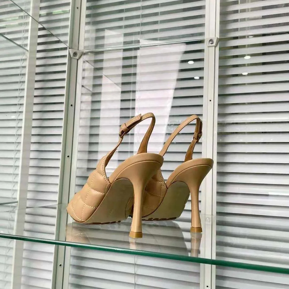 Bottega Veneta Padded Slingback Sandal in 9 cm Heel Height for Women in Beige Bottega Veneta Padded Slingback Sandal in 9 cm Heel Height for Women in Beige