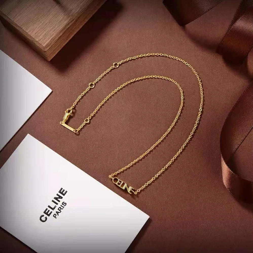 Celine Typo Necklace in Brass with Gold Finish for Women Celine Typo Necklace in Brass with Gold Finish for Women