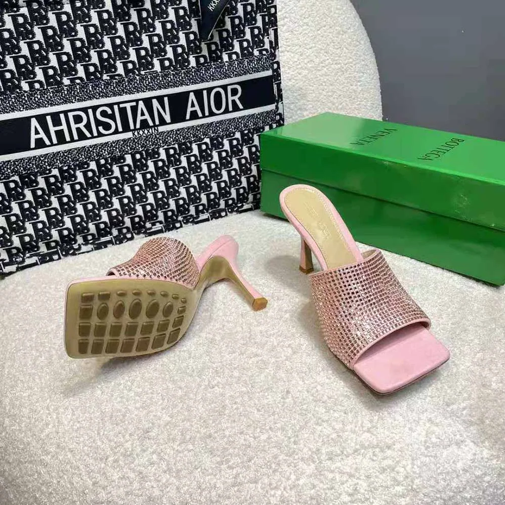 Bottega Veneta Stretch Strass-Embellished Silk Mules for Women in Pink