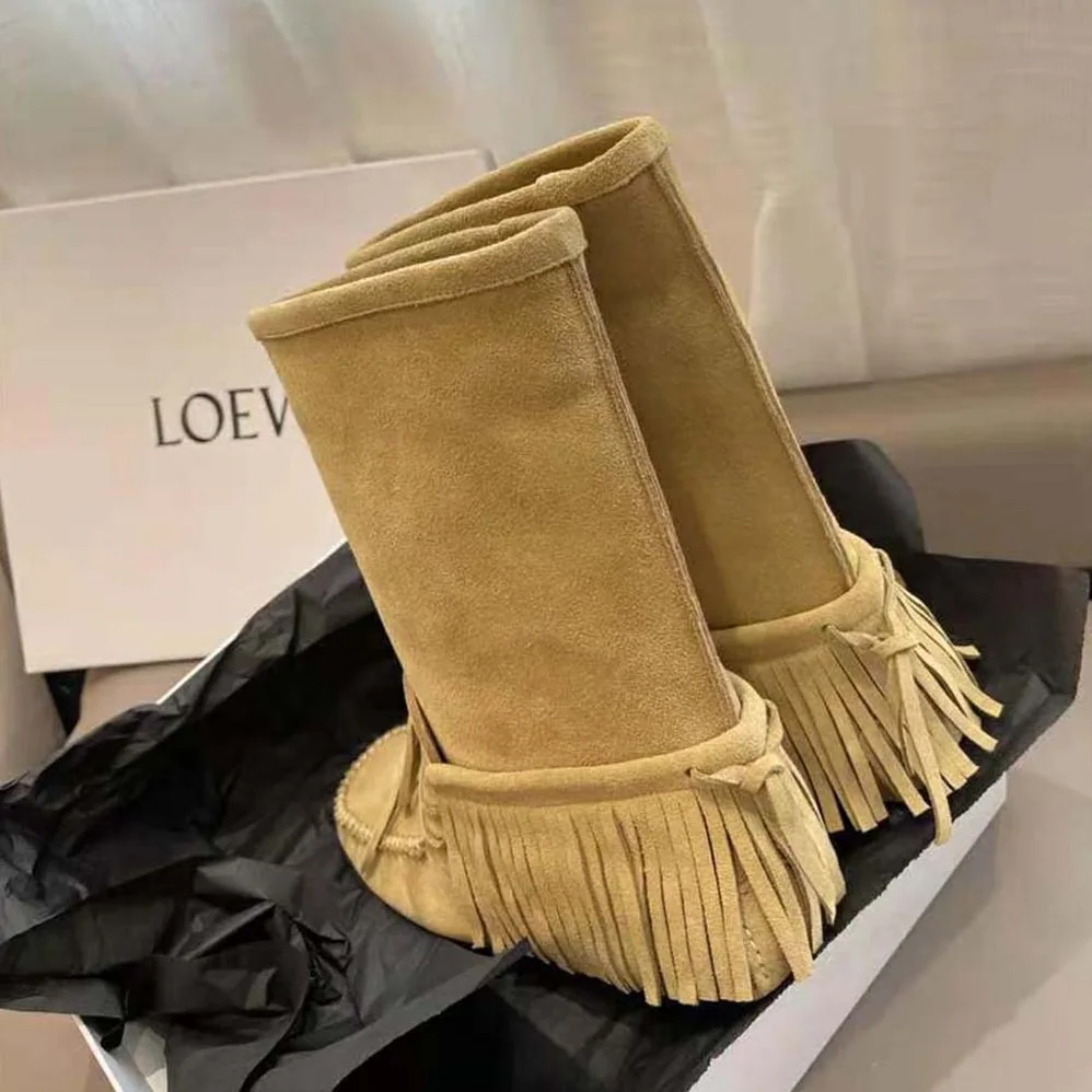 Loewe Fringed Soft Boot in Split Calfskin for Women in Brown
