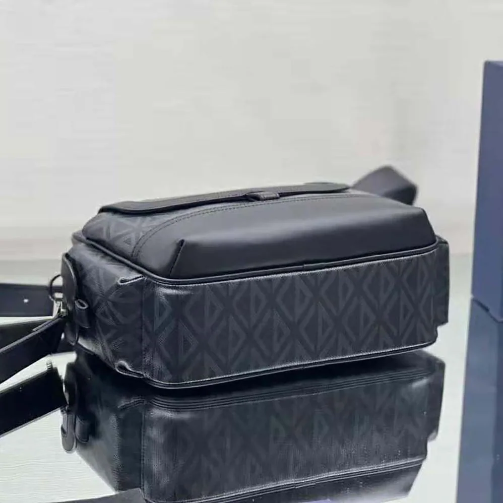 Dior Hit the Road Messenger Pouch Black CD Diamond Canvas and Smooth Calfskin for Men