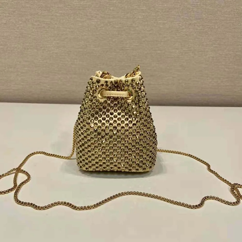 Prada Embellished Satin Mini-Pouch for Women in Gold Prada Embellished Satin Mini-Pouch for Women in Gold