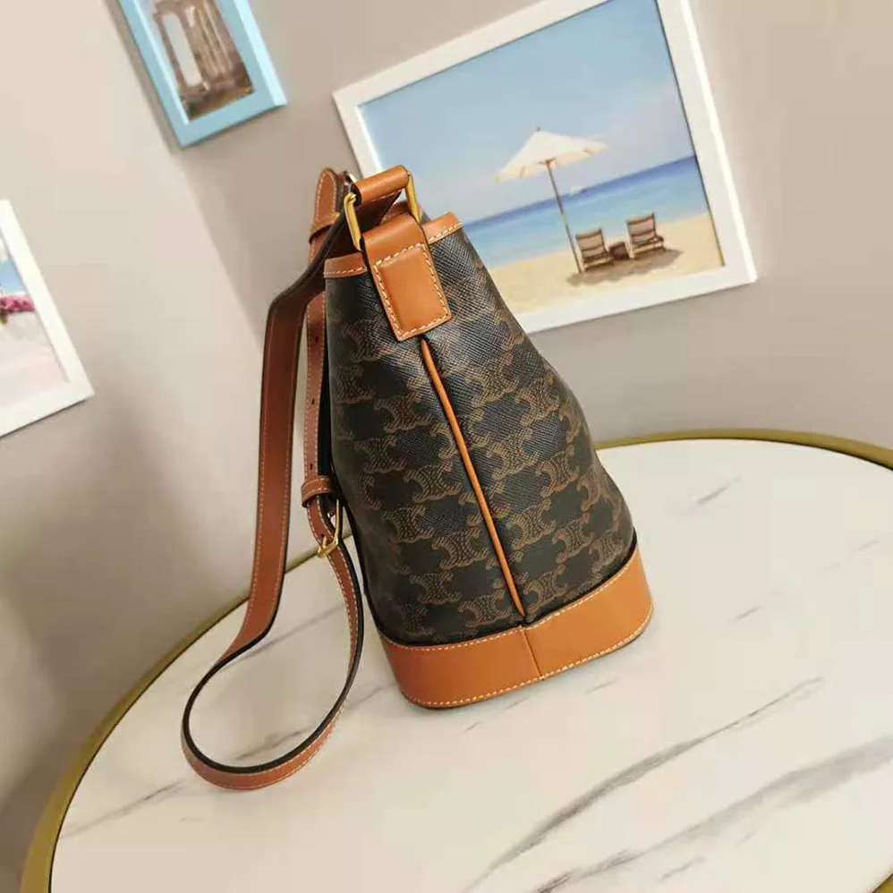 Celine Small Bucket in Triomphe Canvas for Women in Brown Celine Small Bucket in Triomphe Canvas for Women in Brown
