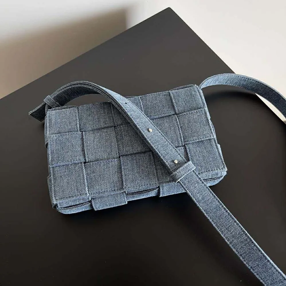 Bottega Veneta Cassette Intreccio Washed Denim Cross for Women in Body Bag