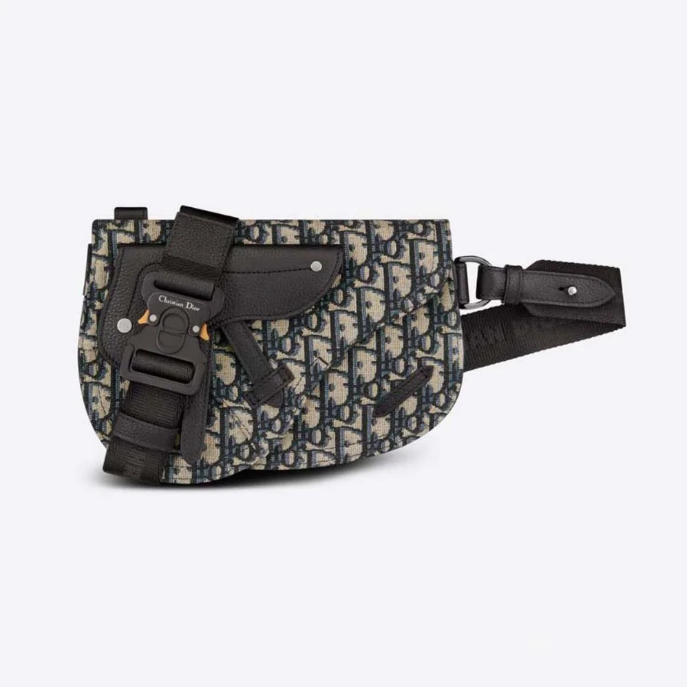 Dior Saddle Pouch Beige and Black Dior Oblique Jacquard for Men