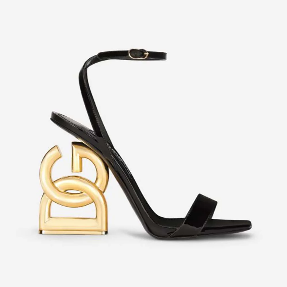 Dolce Gabbana D&G Patent Leather Sandals with 3.5 Heel for Women in Black Dolce Gabbana D&G Patent Leather Sandals with 3.5 Heel for Women in Black