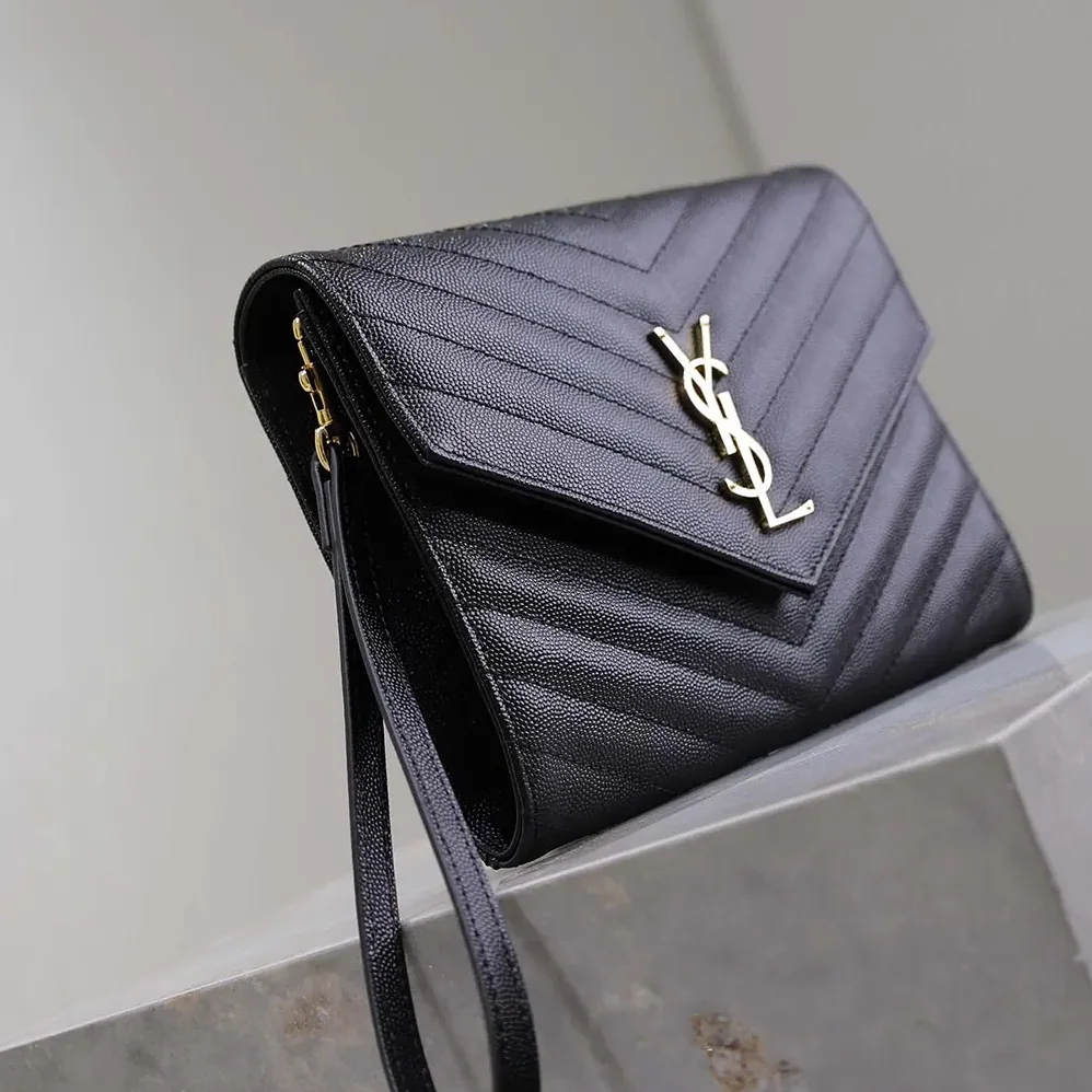 Saint Laurent YSL Cassandre Matelassé Flap Pouch In Grain De Poudre Leather Black for Women Saint Laurent YSL Cassandre Matelassé Flap Pouch In Grain De Poudre Leather Black for Women