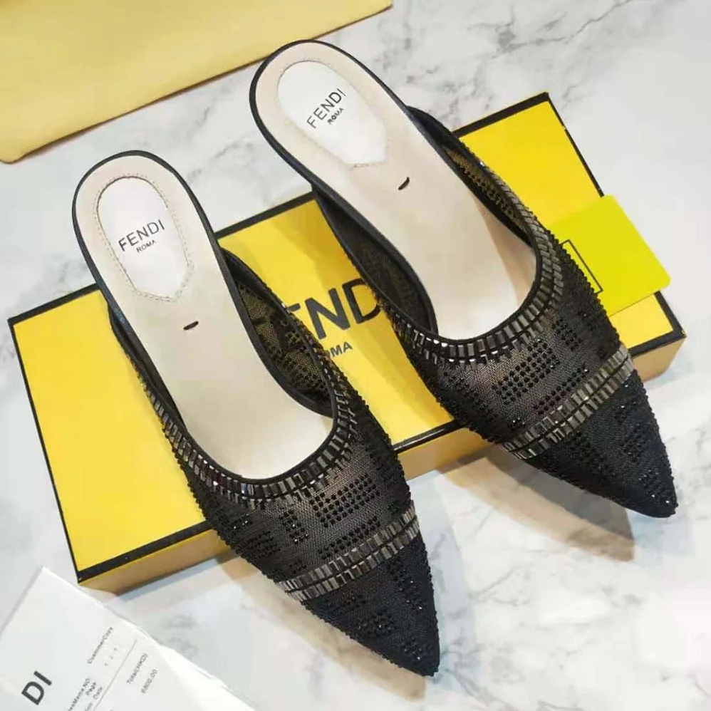 Fendi Colibri Sabots in Mesh and Black Leather for Women Fendi Colibri Sabots in Mesh and Black Leather for Women