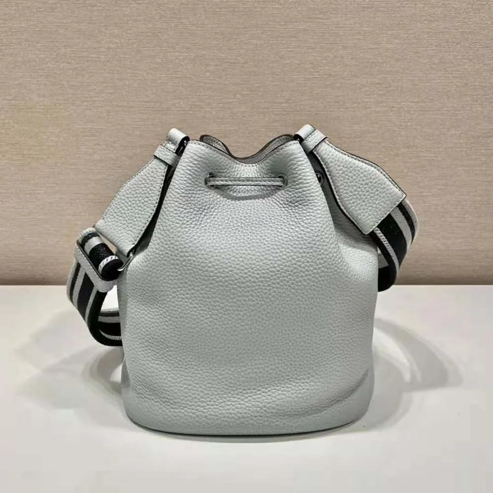 Prada Leather Bucket Bag with A Soft Silhouette for Women in Blue Prada Leather Bucket Bag with A Soft Silhouette for Women in Blue