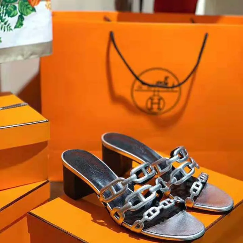 Hermes Tandem Sandal in Nappa Leather 5.1cm Heel for Women in Silver