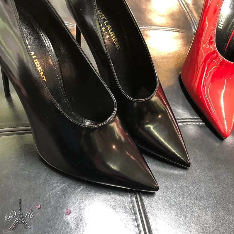 Saint Laurent YSL Shoes Teddy Pump Shiny Leather 10.5cm for Women in Black Saint Laurent YSL Shoes Teddy Pump Shiny Leather 10.5cm for Women in Black
