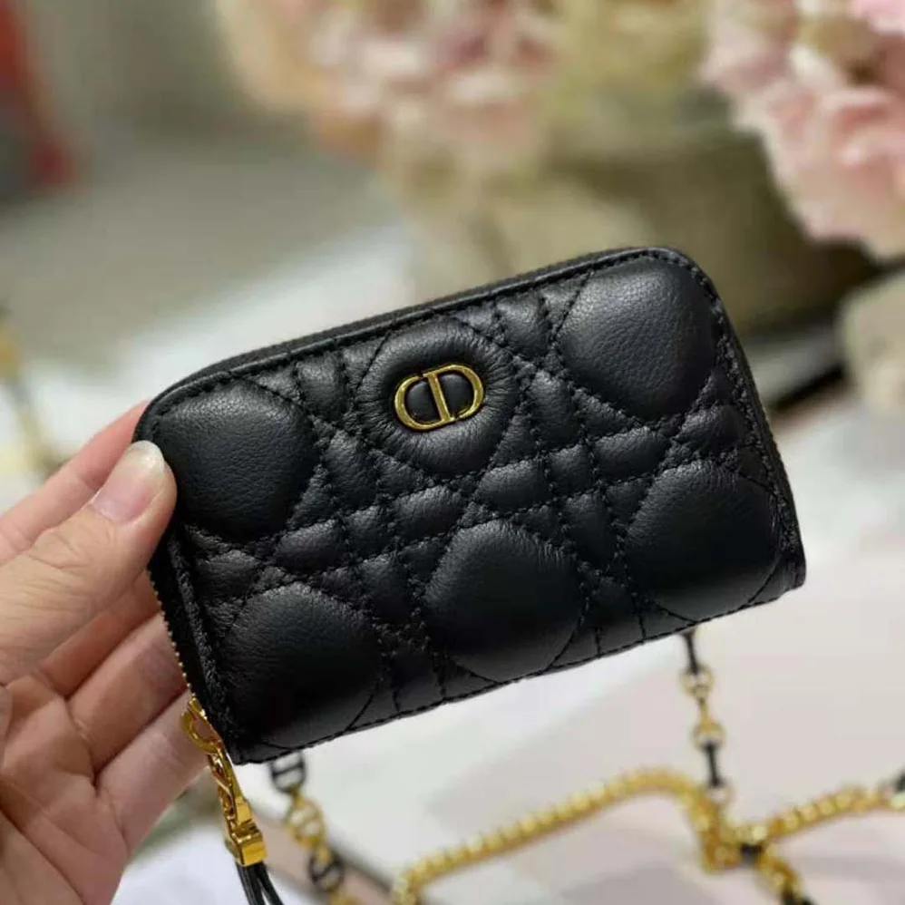 Dior Caro Detachable Card Holder Black Supple Cannage Calfskin for Women