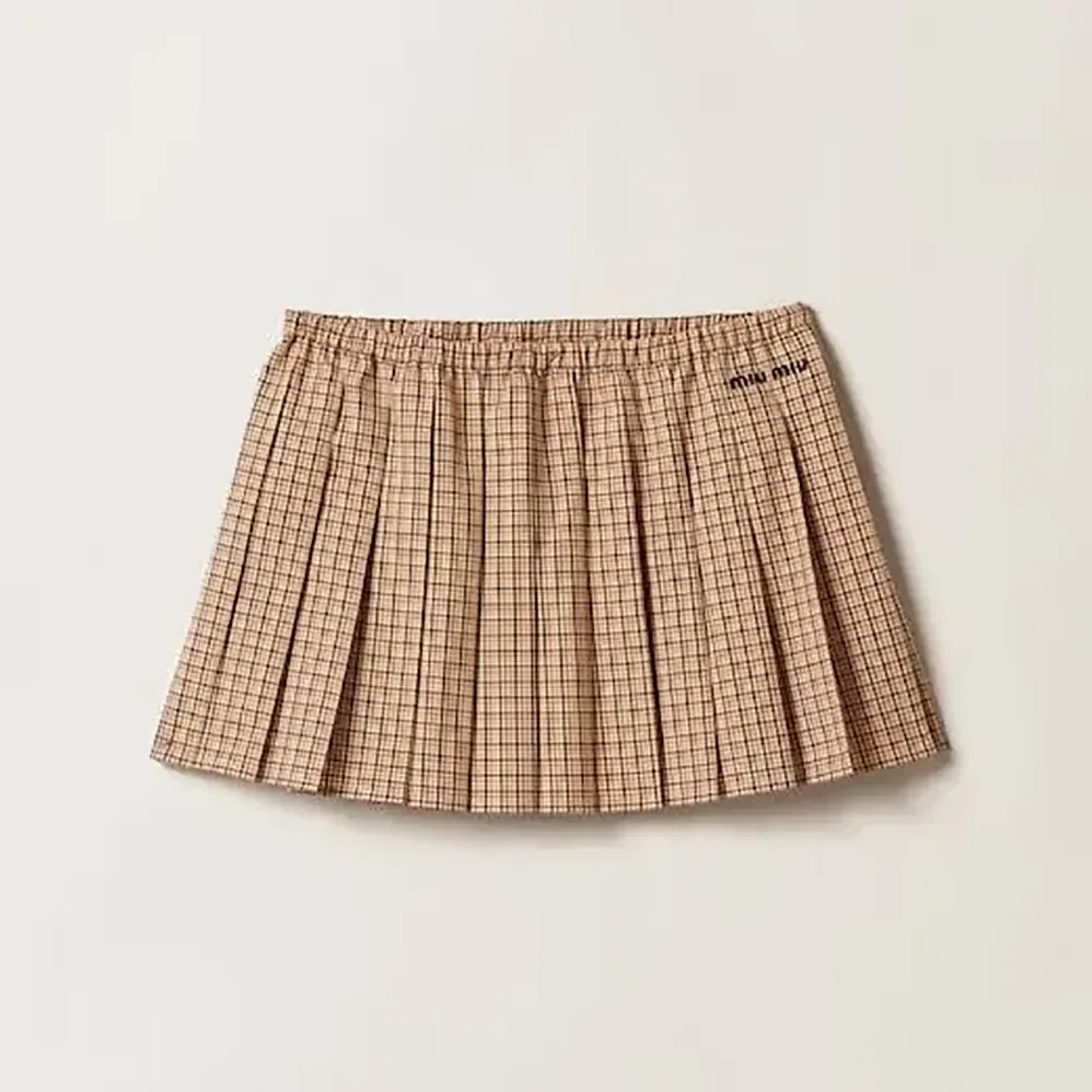 Miu Miu Checked Miniskirt with Embroidered Logo for Women Miu Miu Checked Miniskirt with Embroidered Logo for Women