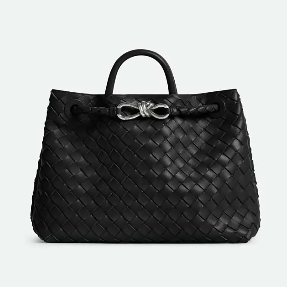 Bottega Veneta Medium Andiamo in Supple Intrecciato Leather for Women in Black/Silver Bottega Veneta Medium Andiamo in Supple Intrecciato Leather for Women in Black/Silver
