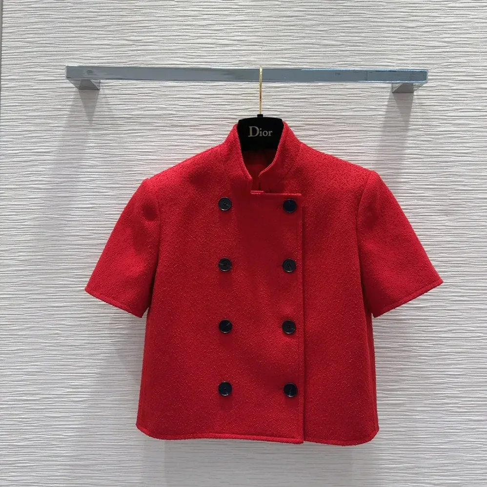 Dior Short-Sleeved Jacket Red Virgin Wool and Cotton Bouclé Blend for Women