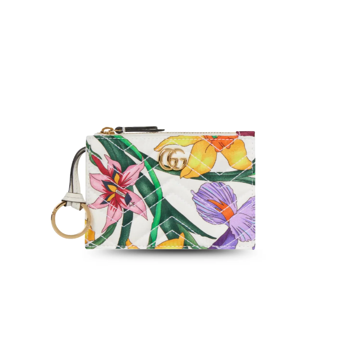Gucci Marmont Zip Key Pouch in White/ Multicolor Gold Hardware Gucci Marmont Zip Key Pouch in White/ Multicolor Gold Hardware