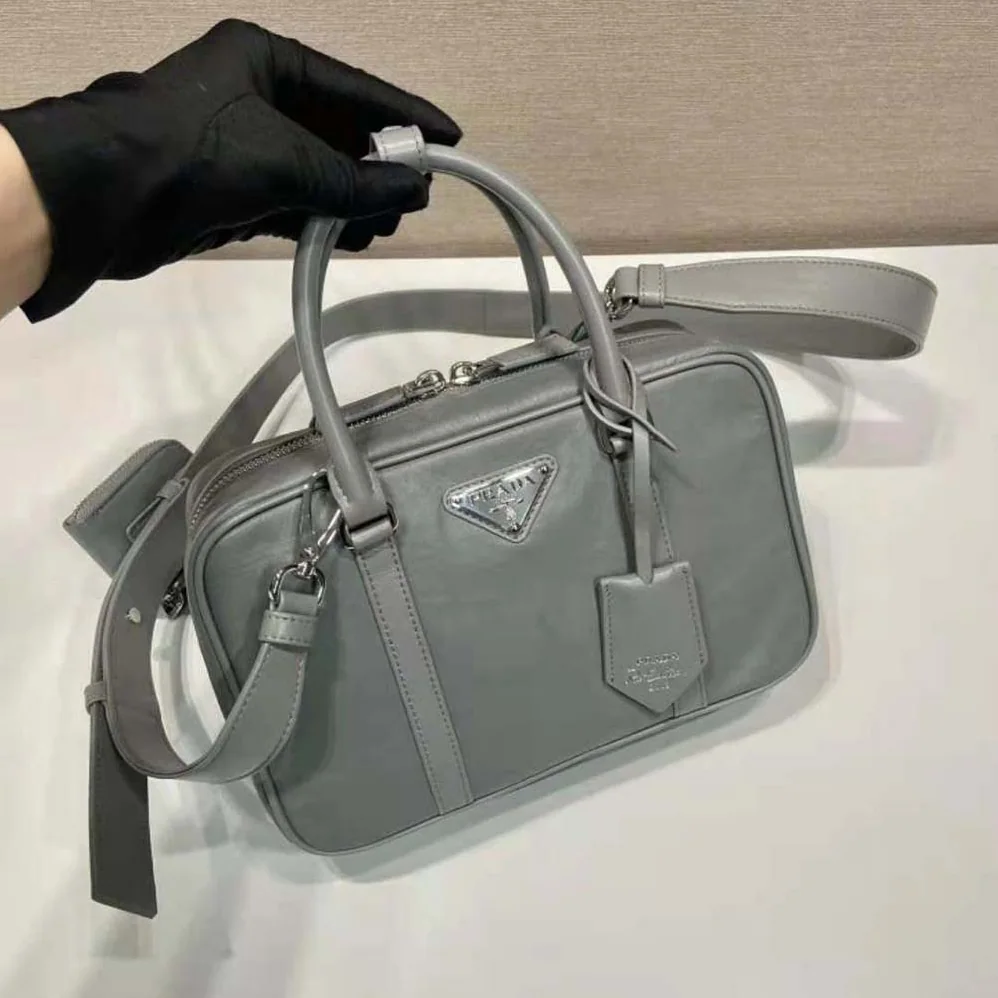 Prada Medium Antique Nappa Leather Top Handle Bag for Women in Gray Prada Medium Antique Nappa Leather Top Handle Bag for Women in Gray