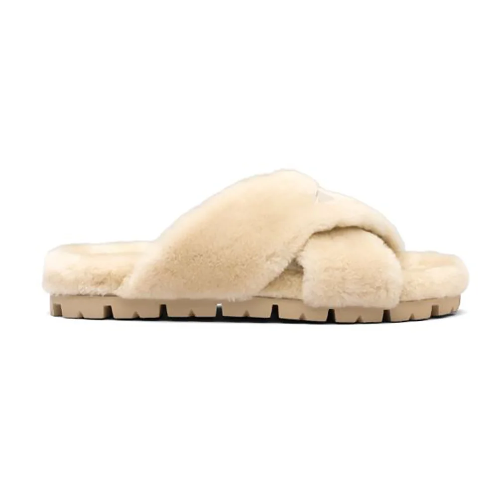 Prada Shearling Sandals in 20mm Heel for Women in Sandy