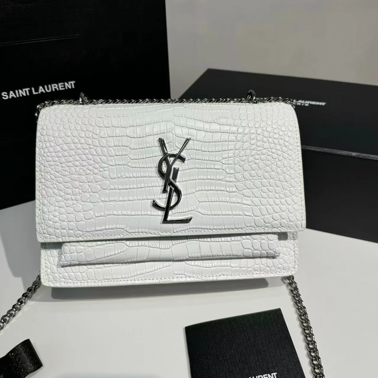 Saint Laurent Sunset Medium Chain Bag in White YSL
