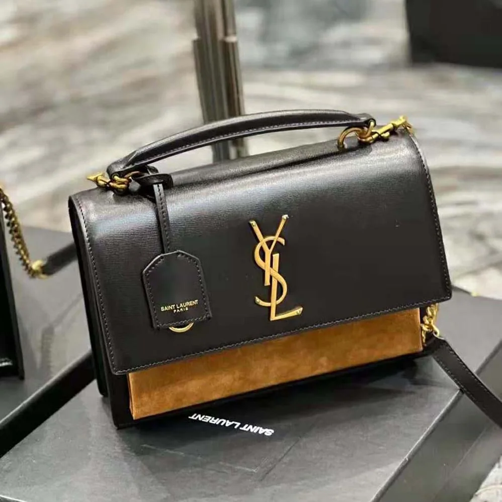 Saint Laurent YSL Medium Sunset Satchel in Shiny Vegetable for Women in Tanned Leather