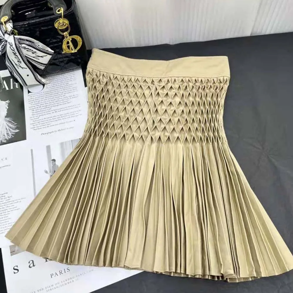 Dior Pleated Short Skirt Beige Cotton Gabardine for Women