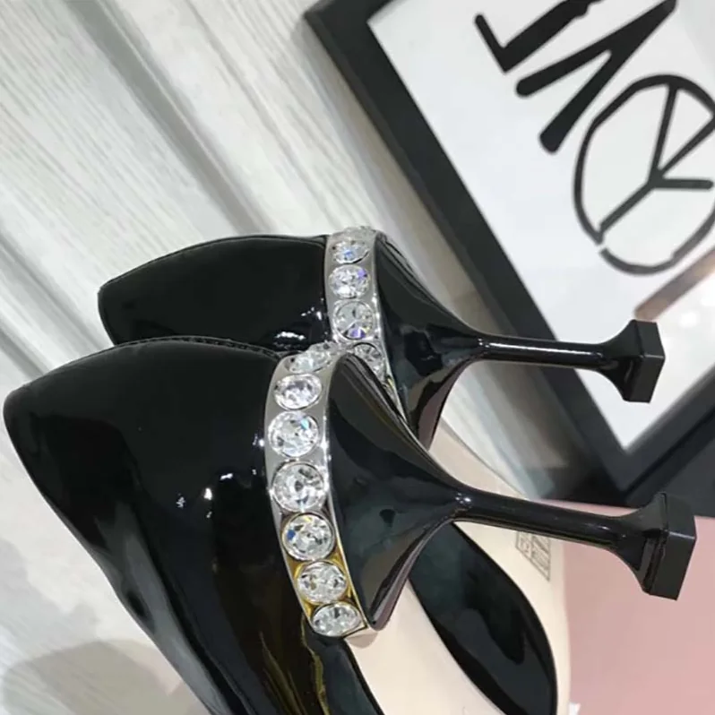 Miu Miu Shoes Patent Leather Pumps with Jewels 85mm Heel for Women in Black