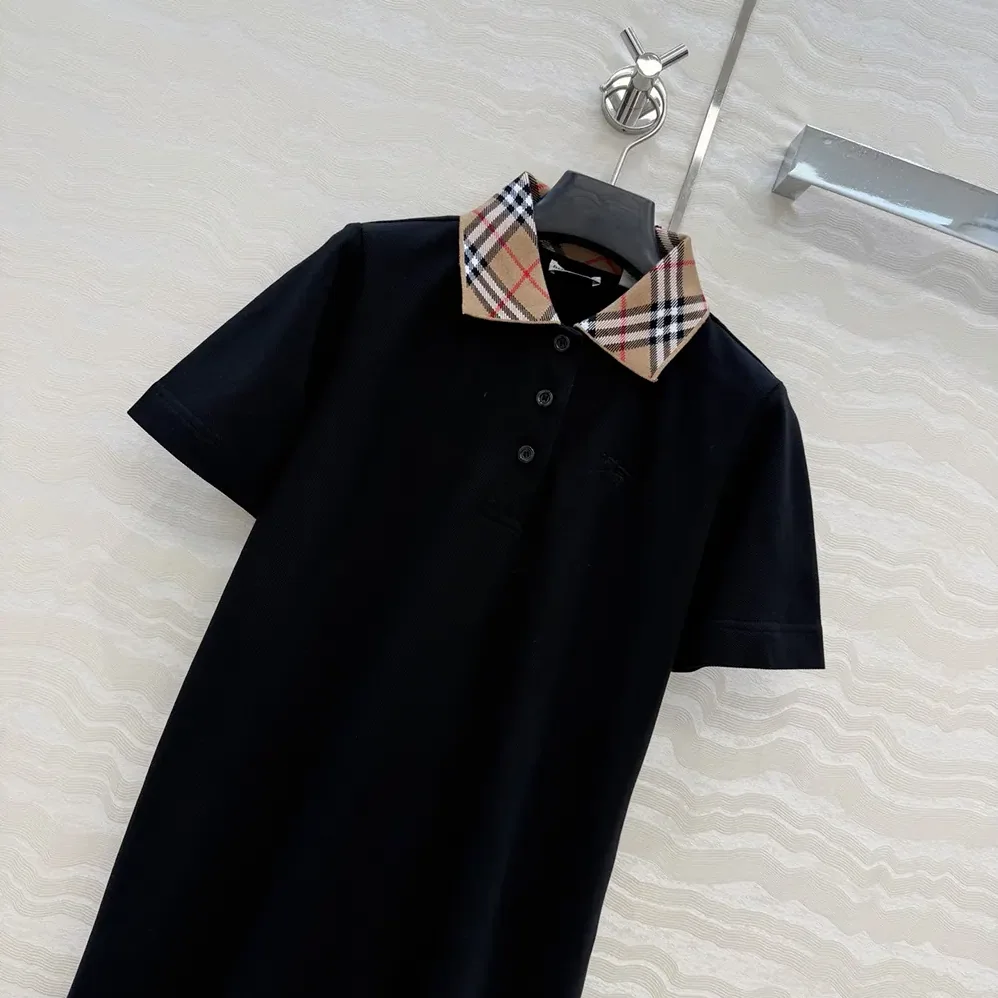 Burberry Check Collar Cotton Polo Shirt Dress for Women in Black
