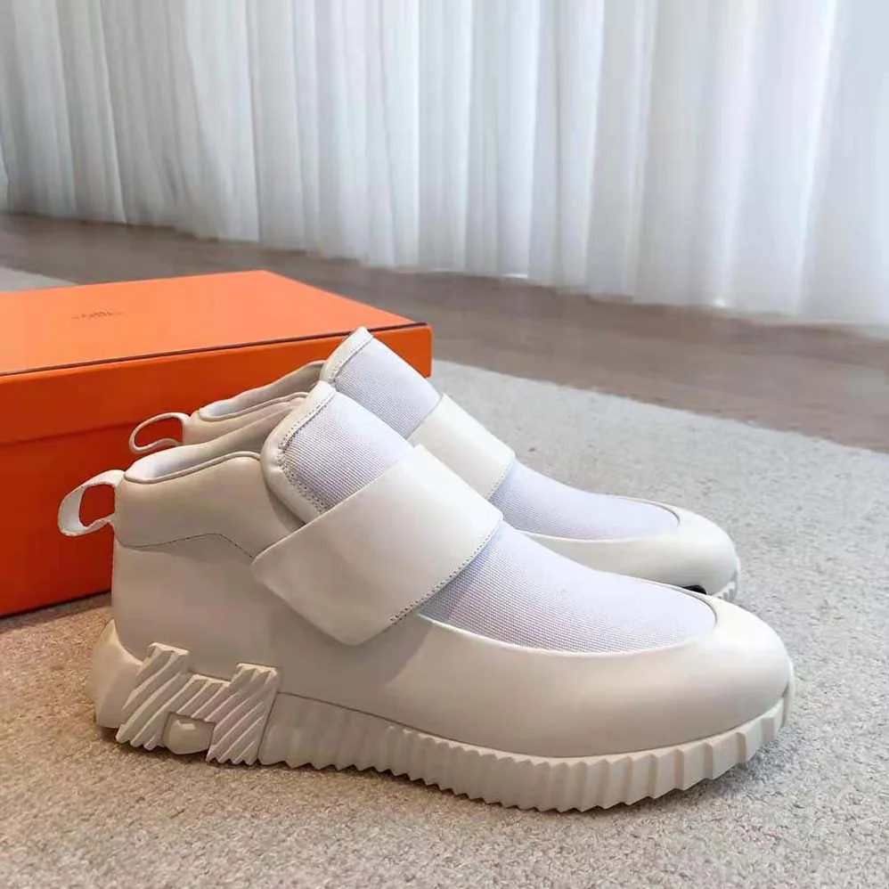 Hermes H Sneaker in Stretch Canvas and Calfskin for Men in White Hermes H Sneaker in Stretch Canvas and Calfskin for Men in White