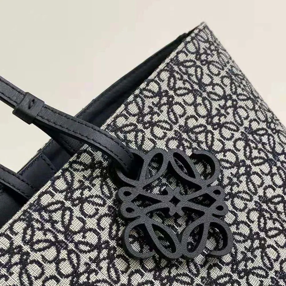 Loewe East West Tote Bag in Anagram Jacquard and Calfskin for Women in Black Loewe East West Tote Bag in Anagram Jacquard and Calfskin for Women in Black