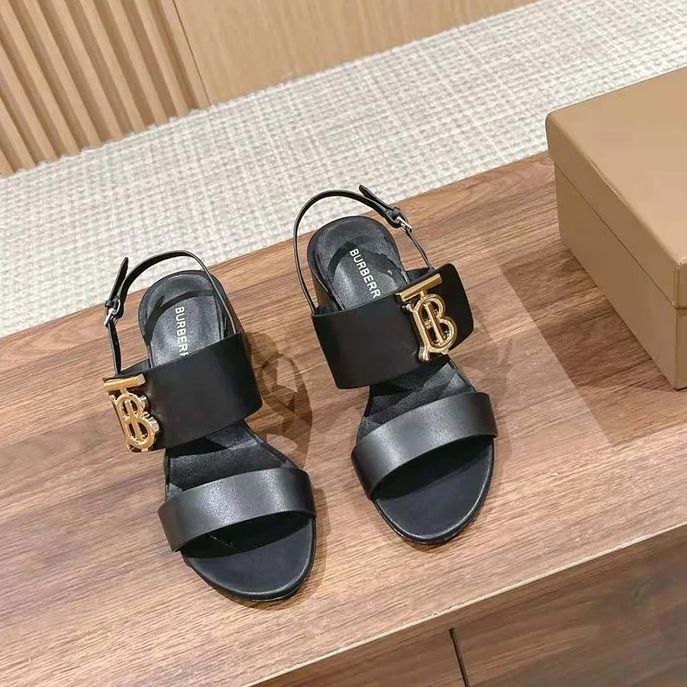 Burberry Monogram Motif Leather Sandals for Women in Black