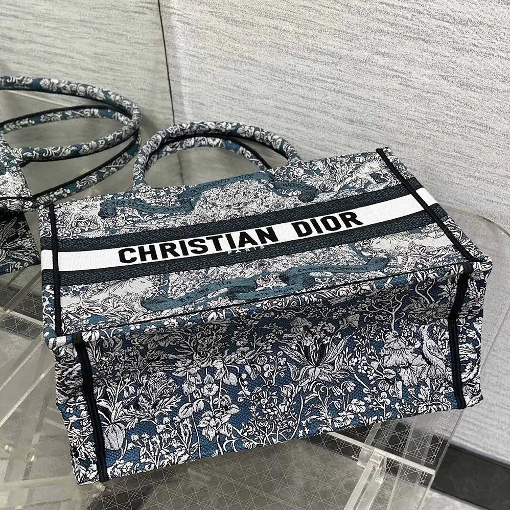 Dior Medium Dior Book Tote Blue Embroidery with White Dior Around the World Motif for Women Dior Medium Dior Book Tote Blue Embroidery with White Dior Around the World Motif for Women