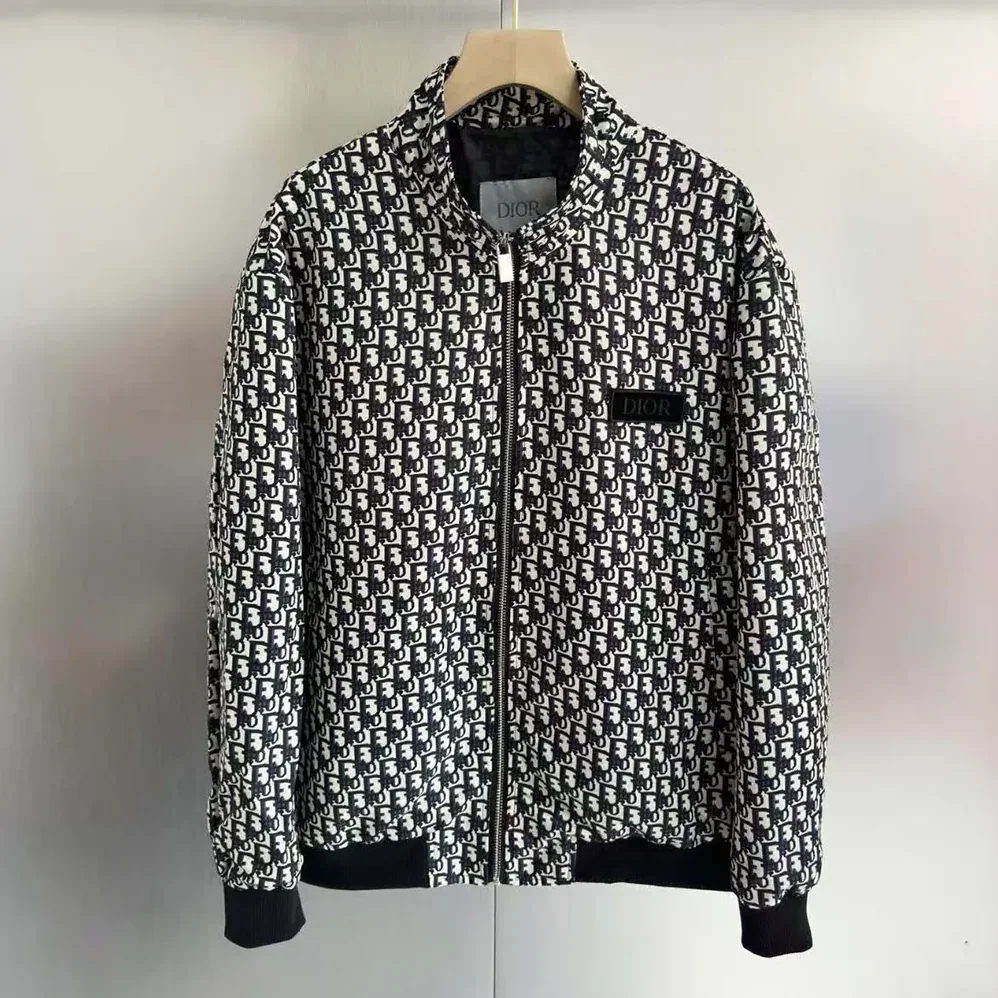 Dior Padded Bomber Jacket Blue and Ecru Technical Taffeta Jacquard for Men Dior Padded Bomber Jacket Blue and Ecru Technical Taffeta Jacquard for Men