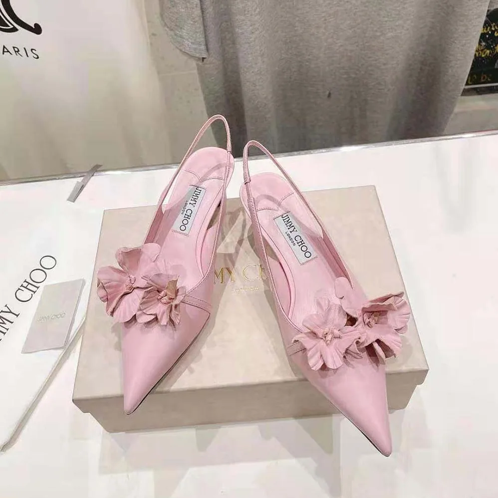 Jimmy Choo Amita Flowers 45 Rose Nappa Leather Sling Back Pumps with Flowers for Women Jimmy Choo Amita Flowers 45 Rose Nappa Leather Sling Back Pumps with Flowers for Women