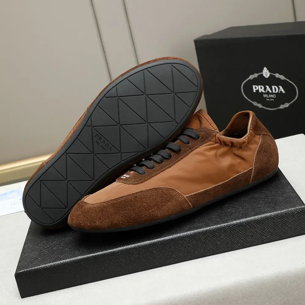 Prada Collapse Re-Nylon and Suede Elasticized Sneakers for Unisex in Brown