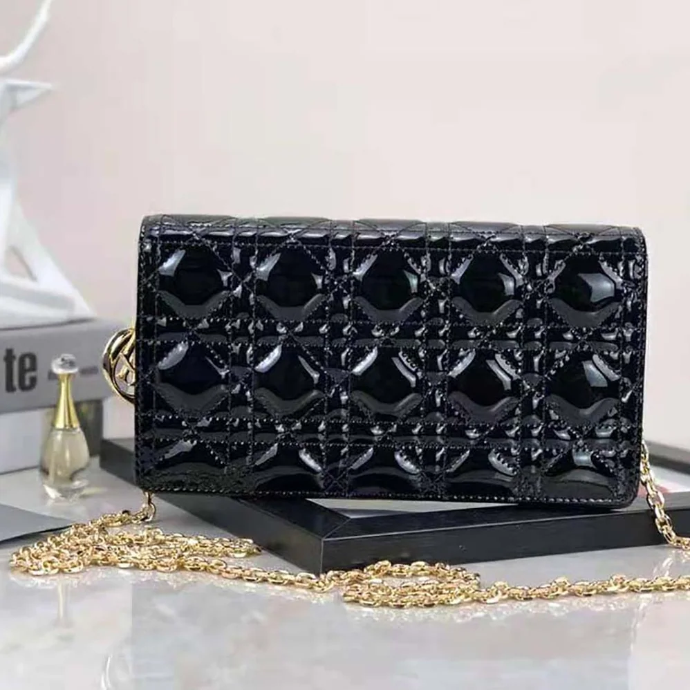 Dior Lady Dior Pouch Patent Cannage Calfskin in Black