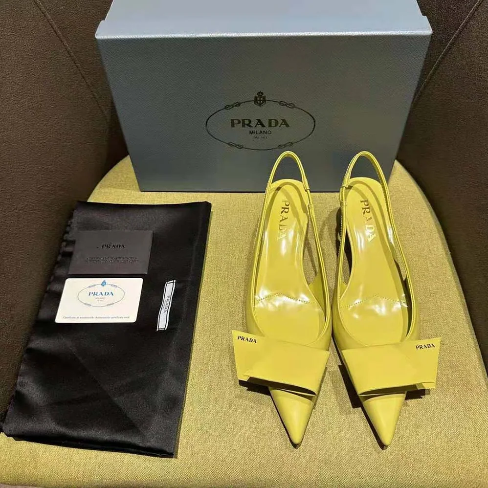 Prada Brushed Leather Slingback Pumps for Women in Yellow
