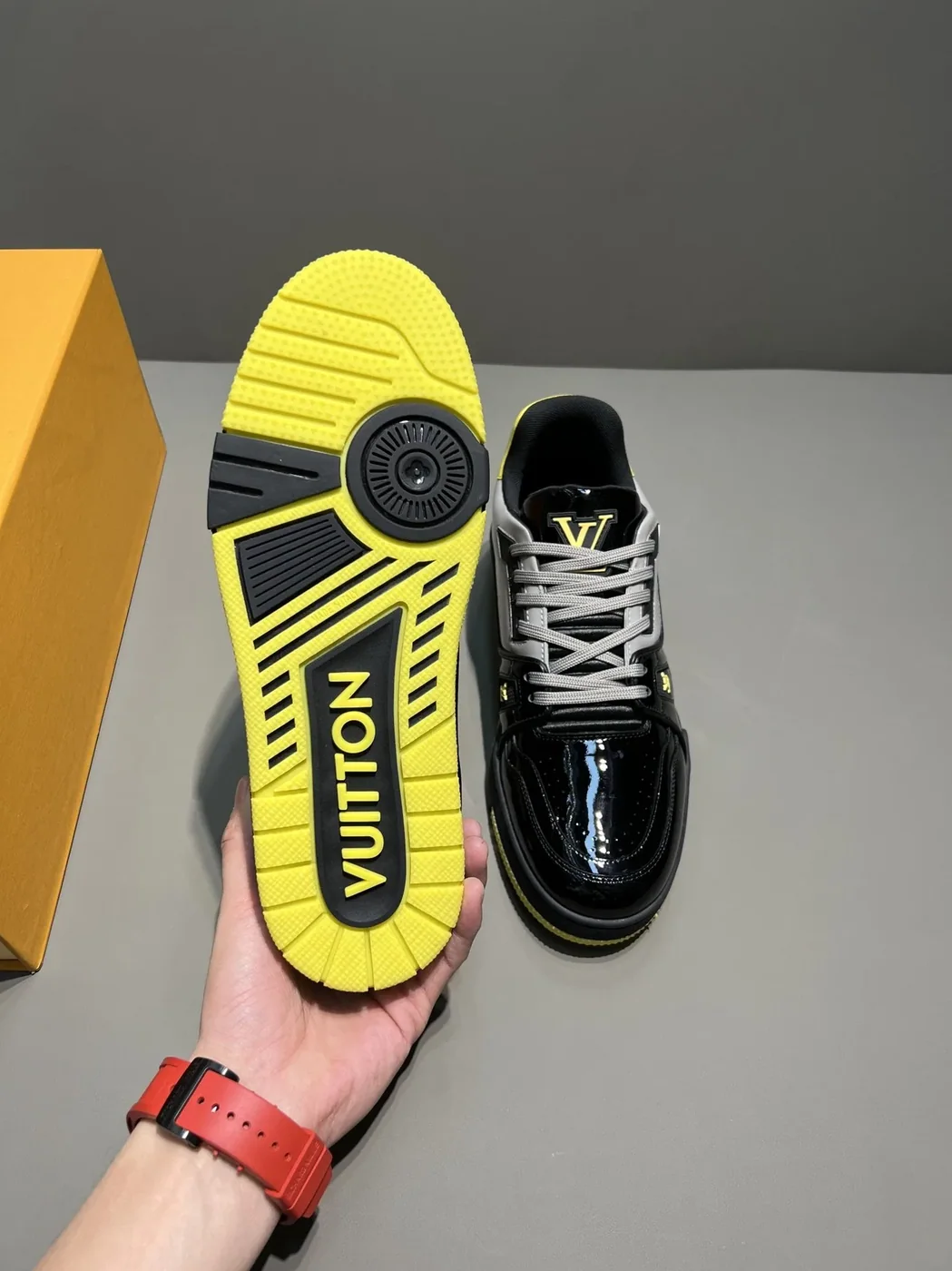 Louis Vuitton Trainer Sneaker Patent Canvas Black Virgil Abloh LV 1A9JTV