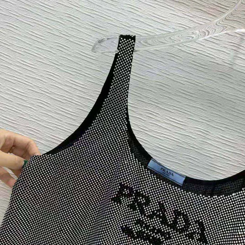 Prada Studded Chiffon Dress with a Fluid Silhouette for Women