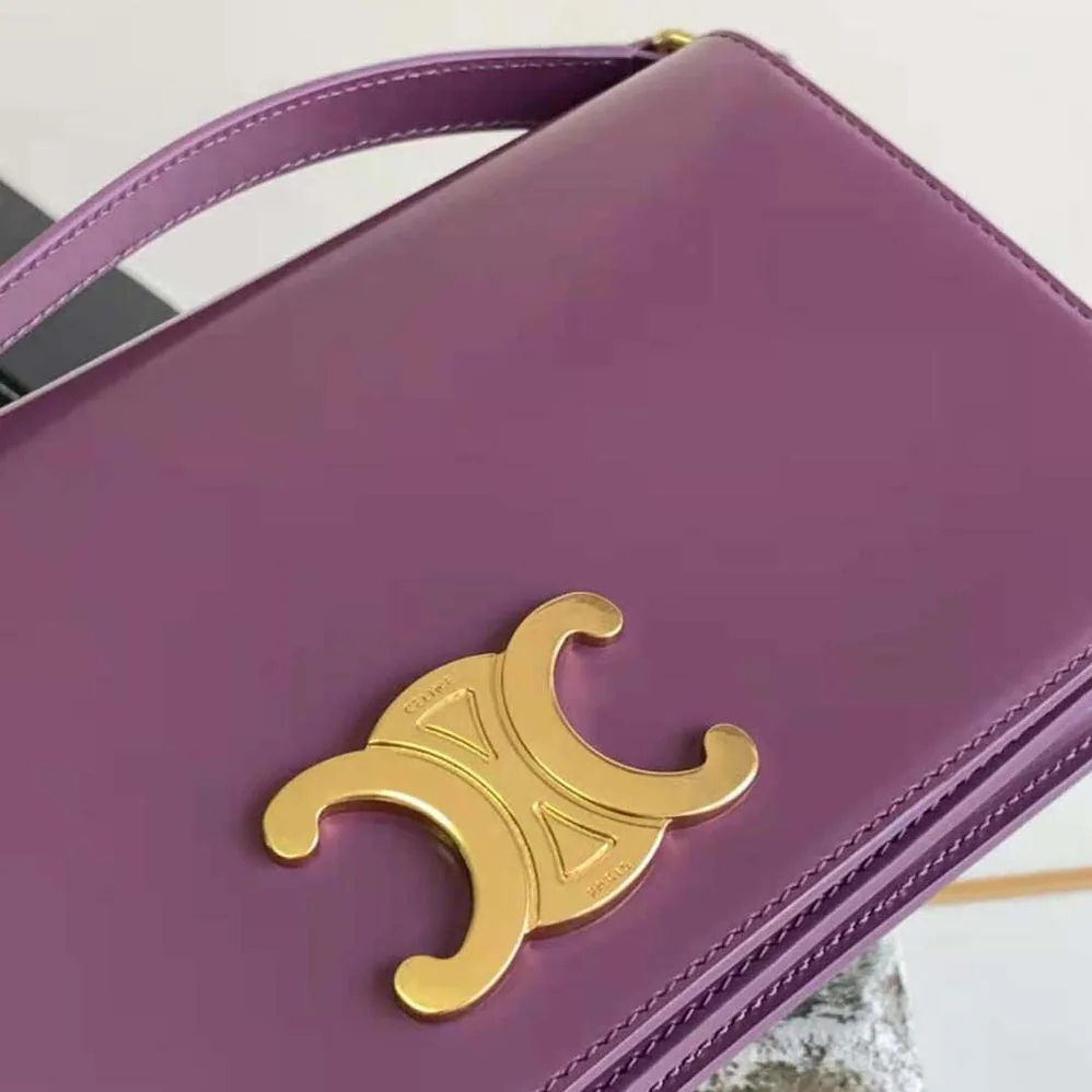 Celine Trapeze Triomphe Bag in Shiny Calfskin for Women in Purple