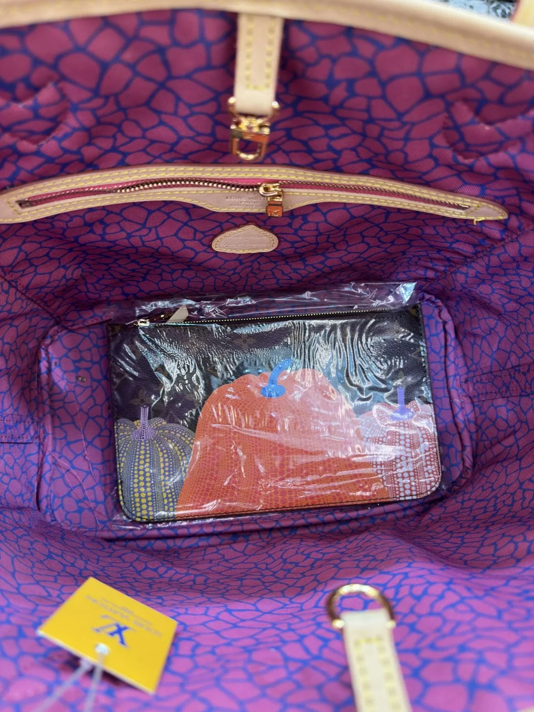 Pumpkin Monogram Neverfull MM style tote bag red interior USA