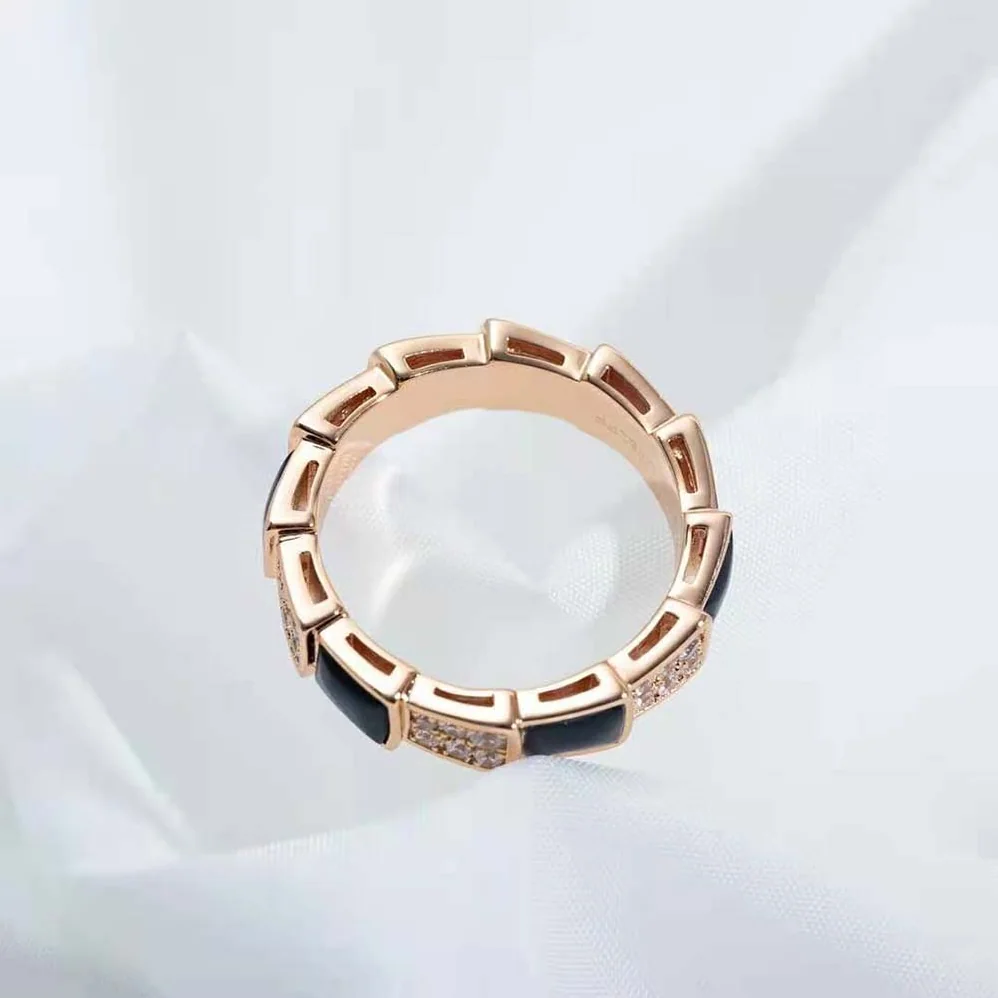 Bvlgari Serpenti Viper Band Ring in 18 KT Rose Gold for Women in Black