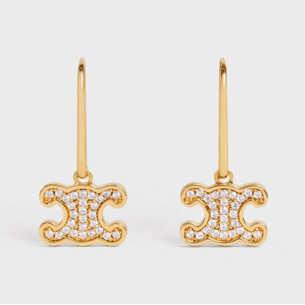 Celine Triomphe Rhinestone Earrings in Brass with Gold Finish and Crystals for Women Celine Triomphe Rhinestone Earrings in Brass with Gold Finish and Crystals for Women
