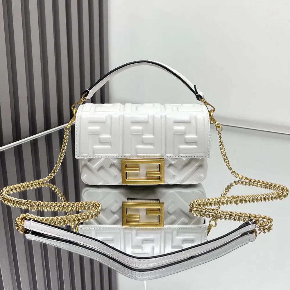 Fendi Baguette Mini White Nappa Leather Bag with FF Motif for Women Fendi Baguette Mini White Nappa Leather Bag with FF Motif for Women